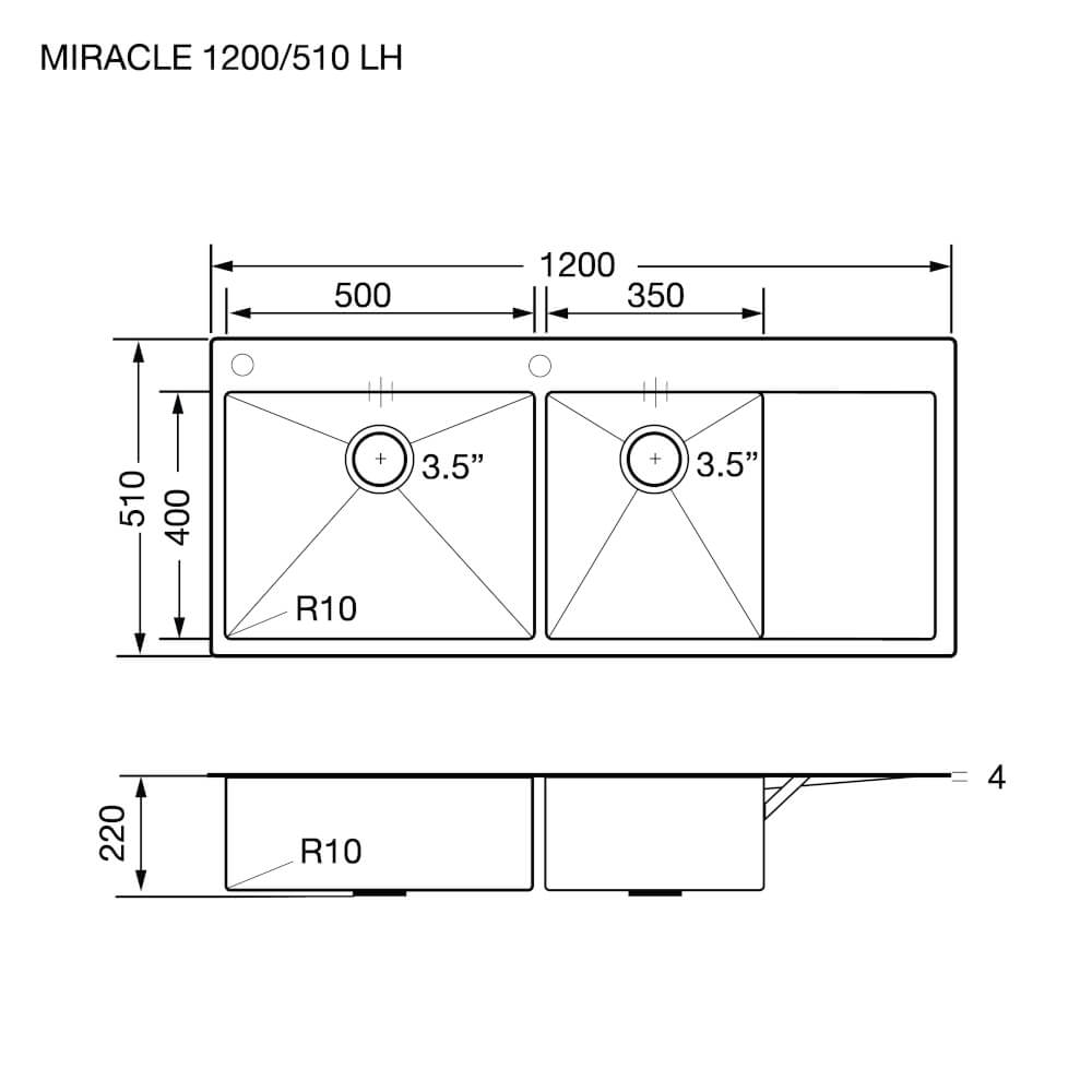 ซิงค์ล้างจานสแตนเลส 2 หลุม มีที่พัก EVE MIRACLE 1200/510 LH ขนาด 120 ซม.(หลุมซ้าย ที่พักขวา)_5